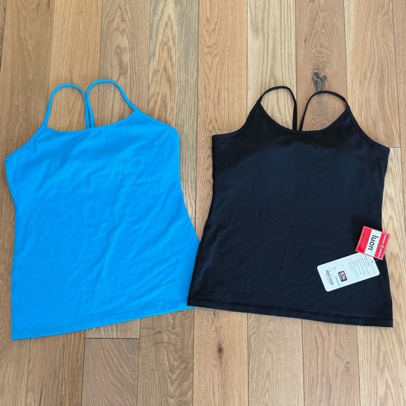lululemon athletica Tops - Lot Of 2 Lululemon Power V Tank Top Black & Blue Y Straps ONE NWT Luon Size 12